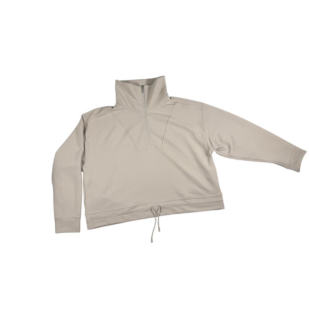 Beige Ribbed Quarter Women's Long-sleeved 1/4 zip Size M Pullover Sweater